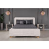 GESTOFFEERD BED 180 cm x 200 cm, hout, kunststof, textiel, houtmateriaal parel