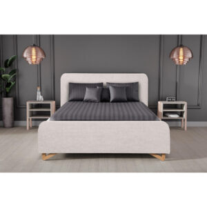 GESTOFFEERD BED 180 cm x 200 cm, hout, kunststof, textiel, houtmateriaal parel