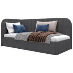 GESTOFFEERD BED 90 cm x 200 cm, hout, textiel, houtmateriaal donkergrijs thumbnail 2