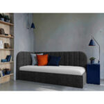 GESTOFFEERD BED 90 cm x 200 cm, hout, textiel, houtmateriaal donkergrijs thumbnail 1