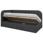 GESTOFFEERD BED 90 cm x 200 cm, hout, textiel, houtmateriaal donkergrijs thumbnail 5