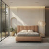 GESTOFFEERD BED 160 cm x 200 cm, hout, textiel, houten materiaal, terracotta
