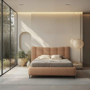 GESTOFFEERD BED 180 cm x 200 cm, hout, textiel, houten materiaal, terracotta