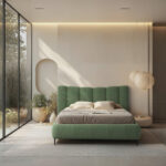 GESTOFFEERD BED 160 cm x 200 cm, hout, textiel, houtmateriaal groen thumbnail 1