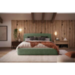 GESTOFFEERD BED 160 cm x 200 cm, hout, textiel, houtmateriaal groen thumbnail 4