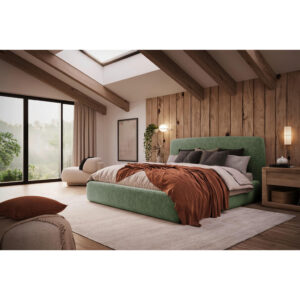 GESTOFFEERD BED 160 cm x 200 cm, hout, textiel, houtmateriaal groen