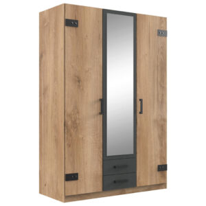 KAST MET KLASSIEKE DEUREN, grafietkleur, eiken plank