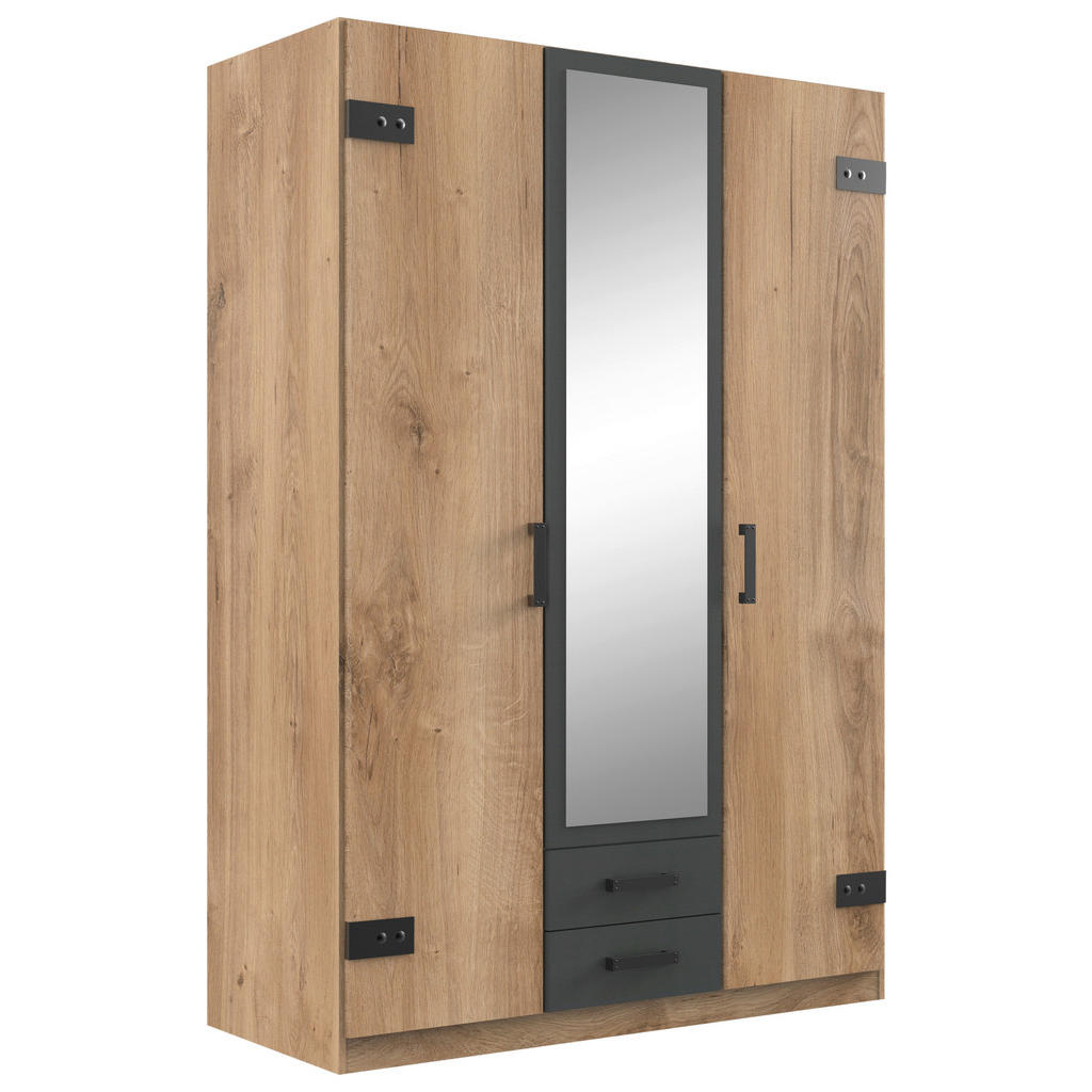 KAST MET KLASSIEKE DEUREN, grafietkleur, eiken plank