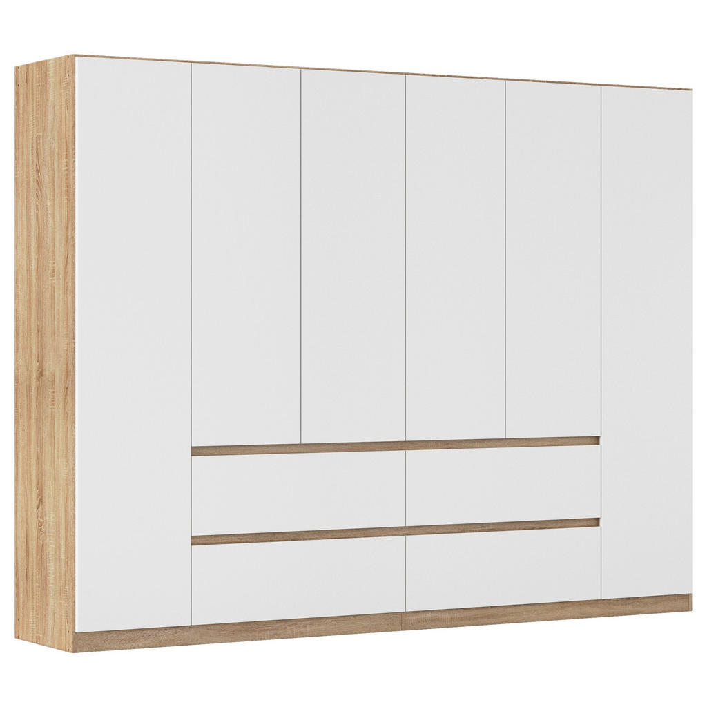 KAST MET KLASSIEKE DEUREN, wit, eikenkleur