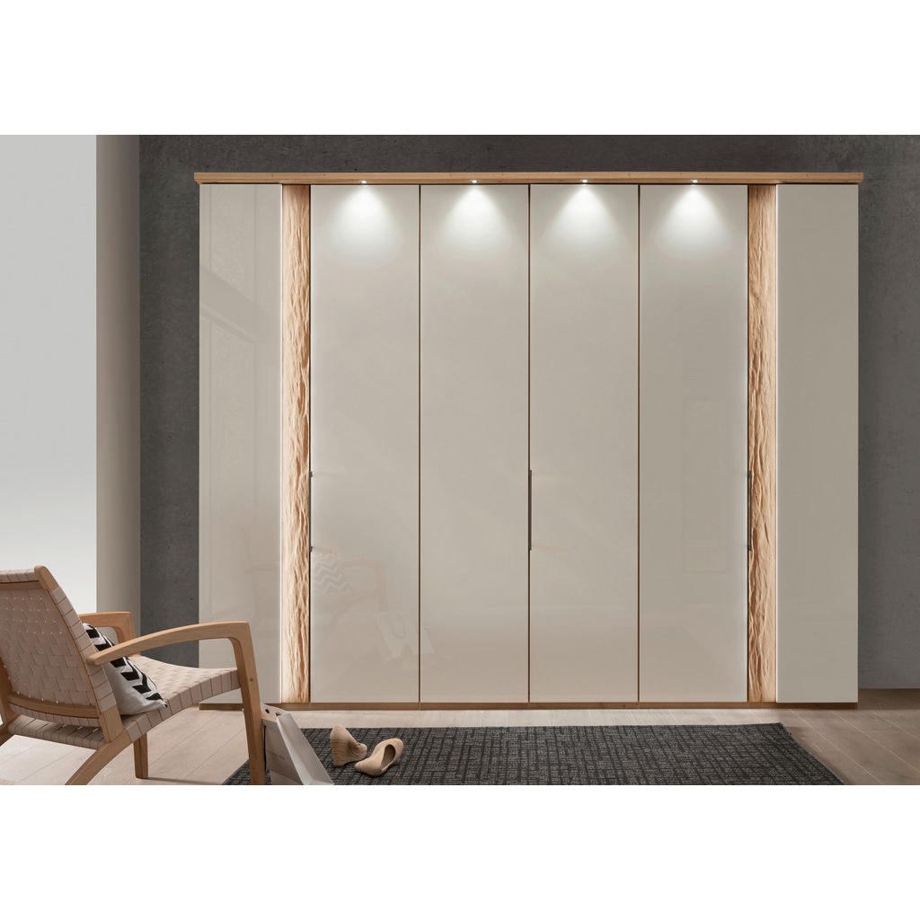 KAST MET KLASSIEKE DEUREN, gedeeltelijk massief eiken leisteenkleur, champagnekleur, bianco eiken