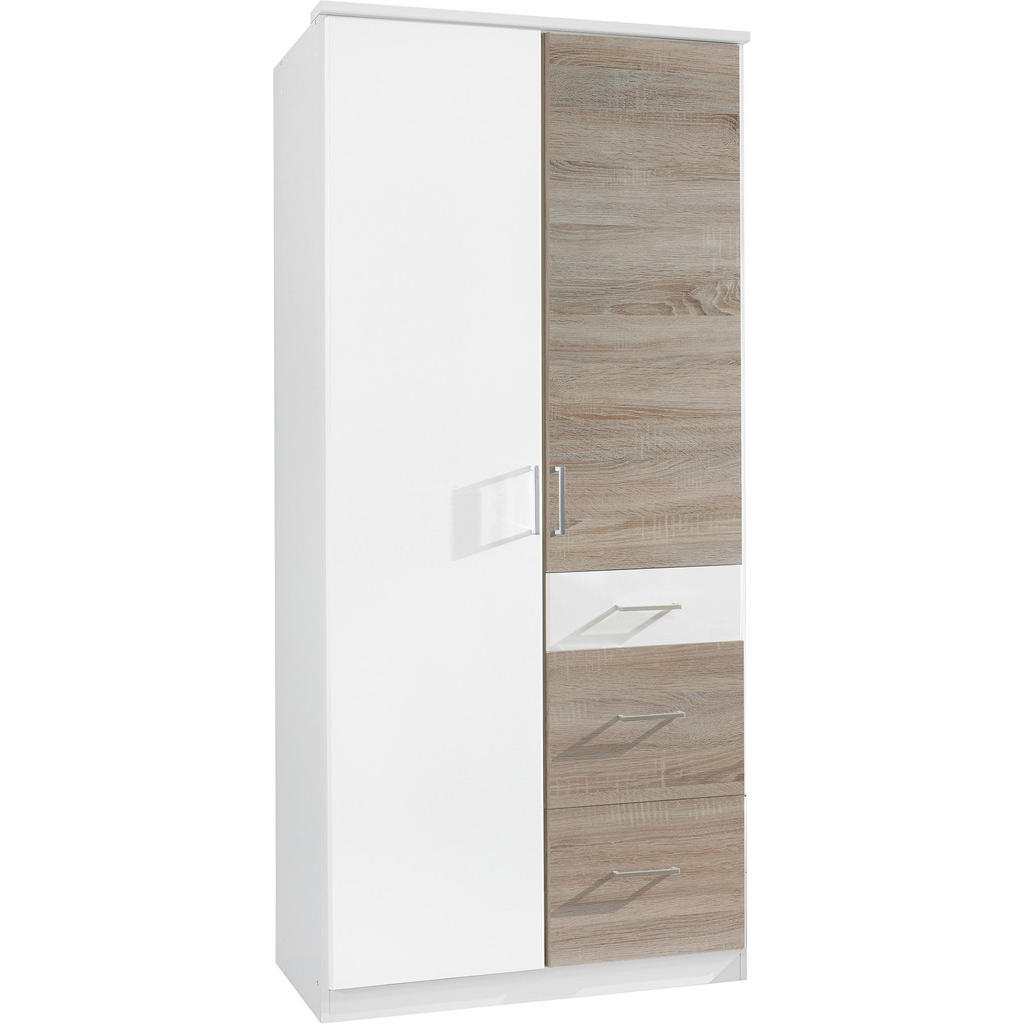 KAST MET KLASSIEKE DEUREN, wit, eikenkleur