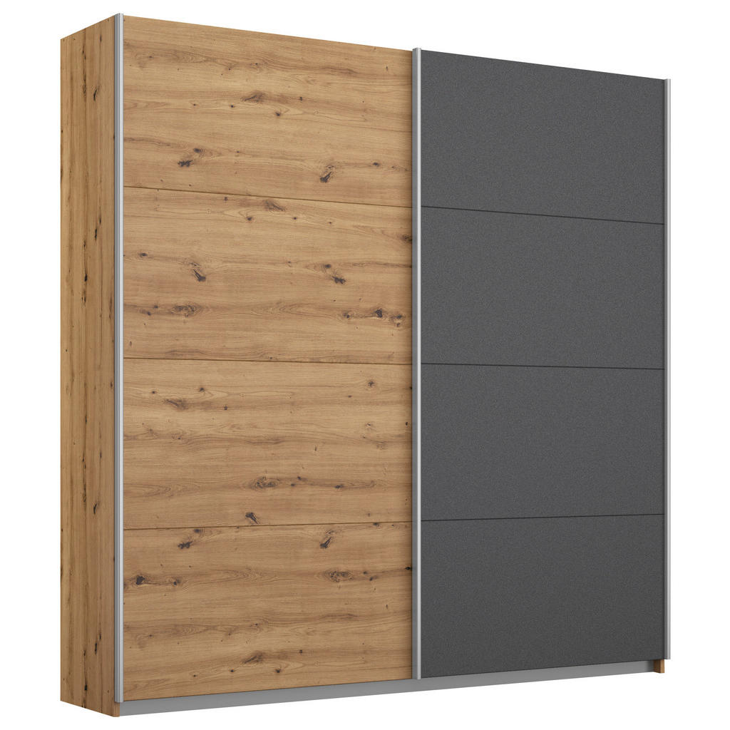 KAST MET SCHUIFDEUREN, grafietkleur, ambachtelijk eikenhout