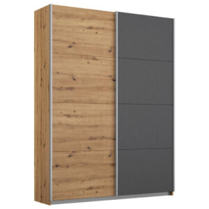 KAST MET SCHUIFDEUREN, grafietkleur, ambachtelijk eikenhout