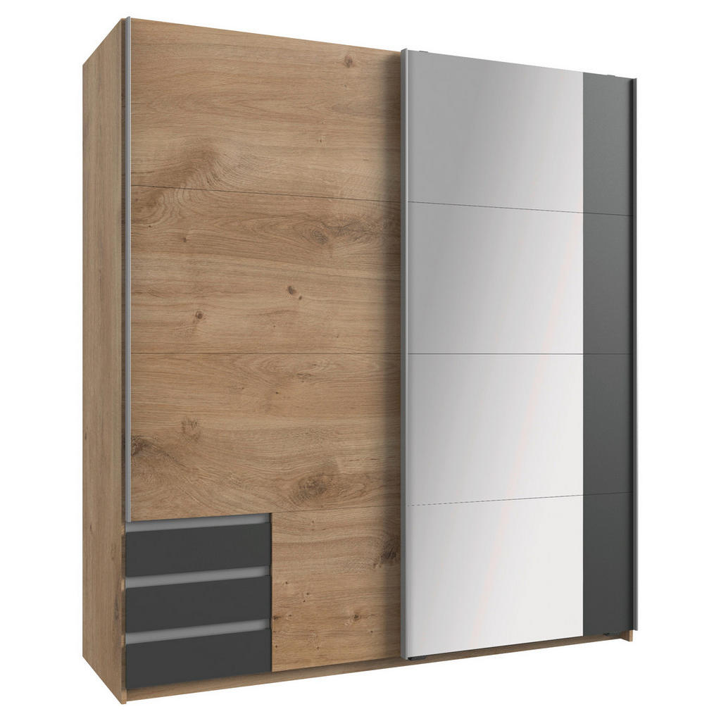 KAST MET SCHUIFDEUREN, grafietkleur, eiken plank