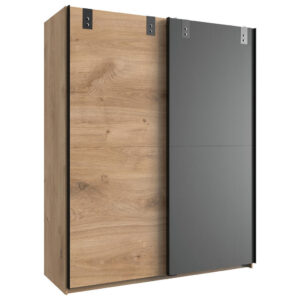 KAST MET SCHUIFDEUREN, grafietkleuren, eikenkleuren