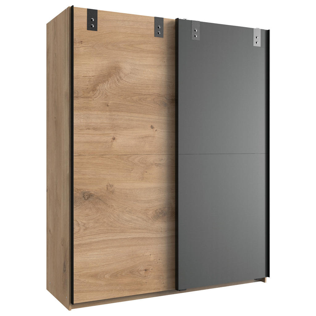 KAST MET SCHUIFDEUREN, grafietkleuren, eikenkleuren