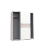 KAST MET SCHUIFDEUREN, kleur eiken, wit, hoogglans thumbnail 2