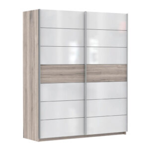 KAST MET SCHUIFDEUREN, kleur eiken, wit, hoogglans
