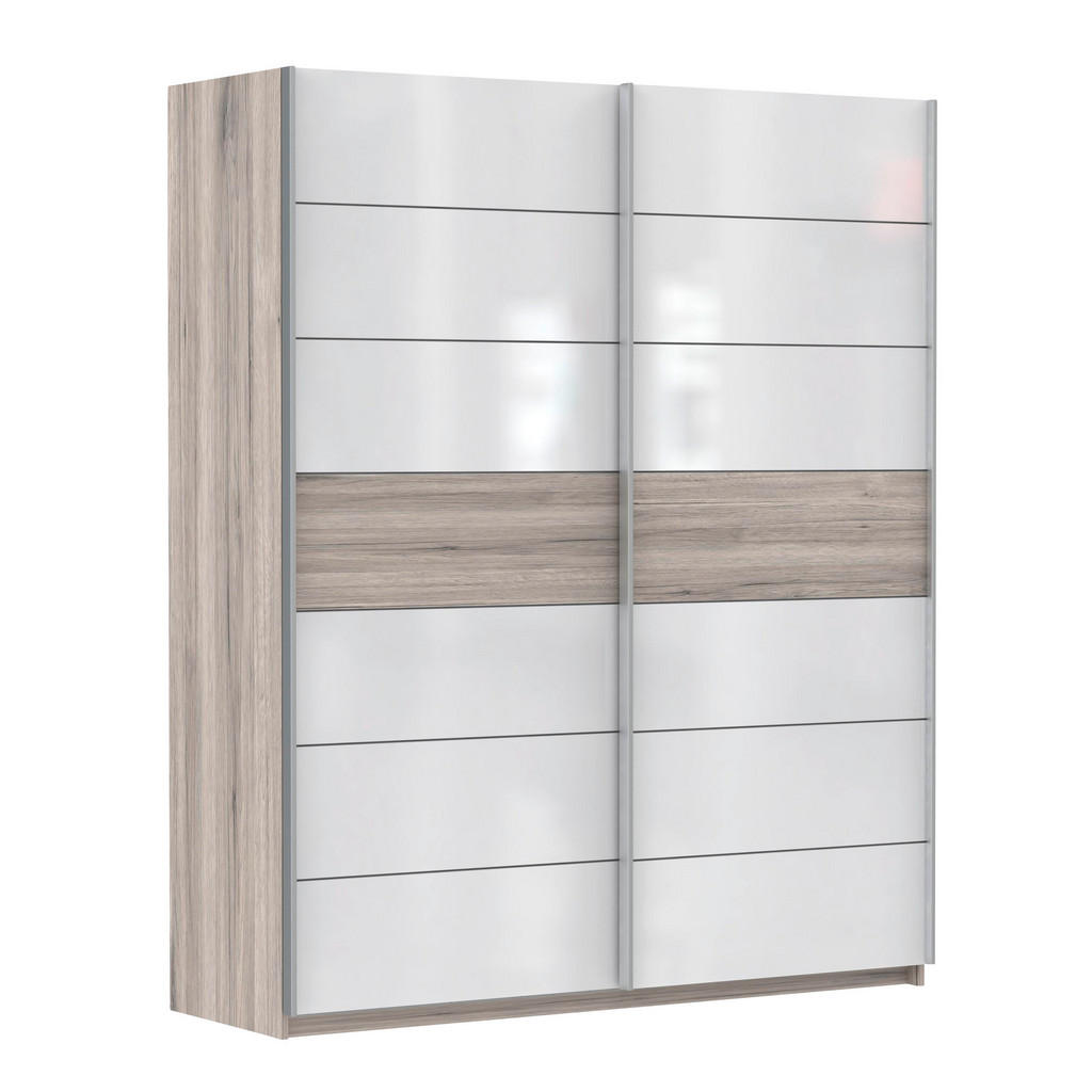 KAST MET SCHUIFDEUREN, kleur eiken, wit, hoogglans