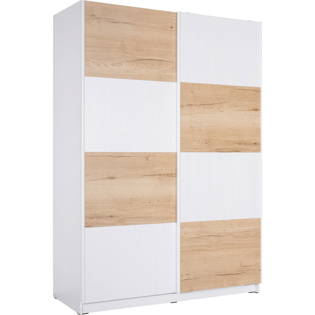 KAST MET SCHUIFDEUREN, wit, eikenkleur