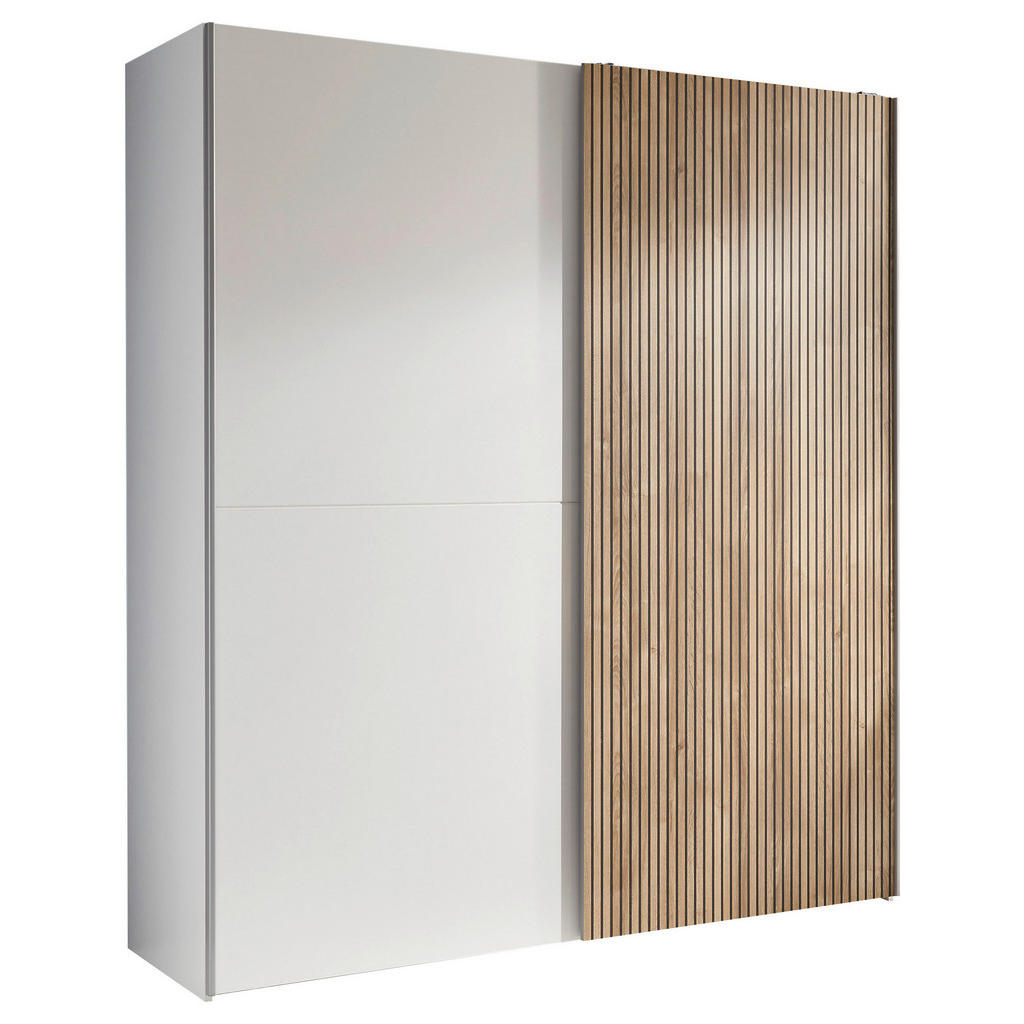 KAST MET SCHUIFDEUREN, wit, eikenkleur
