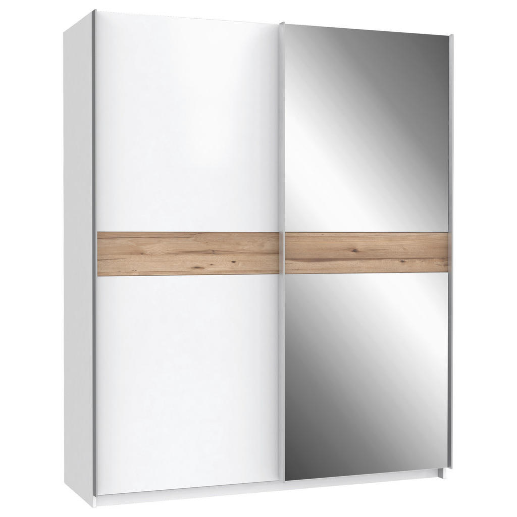 KAST MET SCHUIFDEUREN, wit, eikenkleur