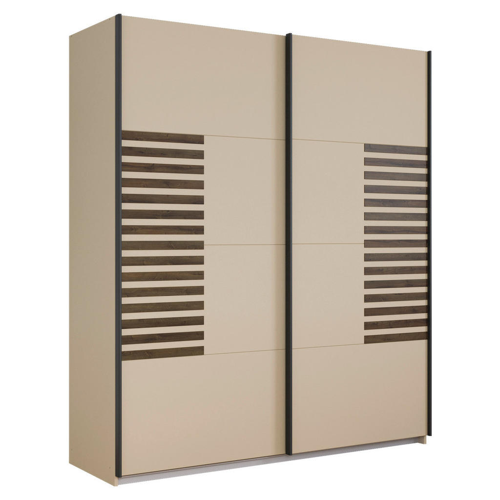 KAST MET SCHUIFDEUREN, champagnekleuren, donker eiken