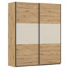 KAST MET SCHUIFDEUREN, aluminiumkleuren, champagnekleuren, ambachtelijk eikenhout
