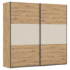 KAST MET SCHUIFDEUREN, aluminiumkleuren, champagnekleuren, ambachtelijk eikenhout