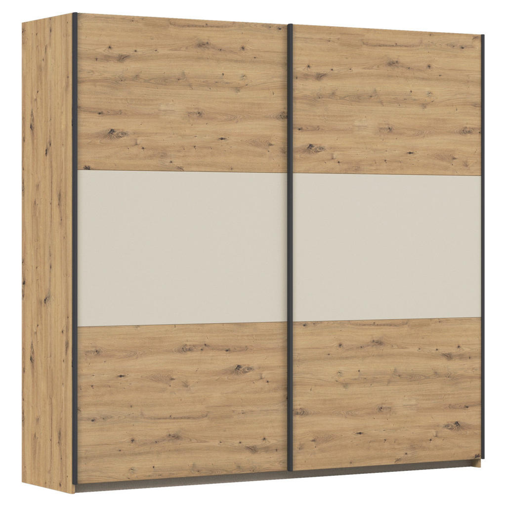 KAST MET SCHUIFDEUREN, aluminiumkleuren, champagnekleuren, ambachtelijk eikenhout