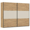 KAST MET SCHUIFDEUREN, aluminiumkleuren, champagnekleuren, ambachtelijk eikenhout