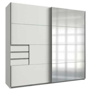 KAST MET SCHUIFDEUREN, transparant, wit, aluminiumkleur