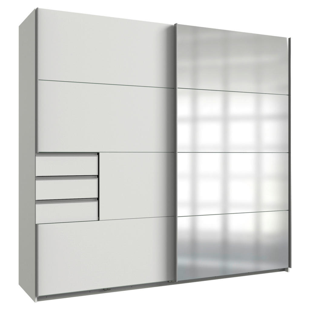 KAST MET SCHUIFDEUREN, transparant, wit, aluminiumkleur