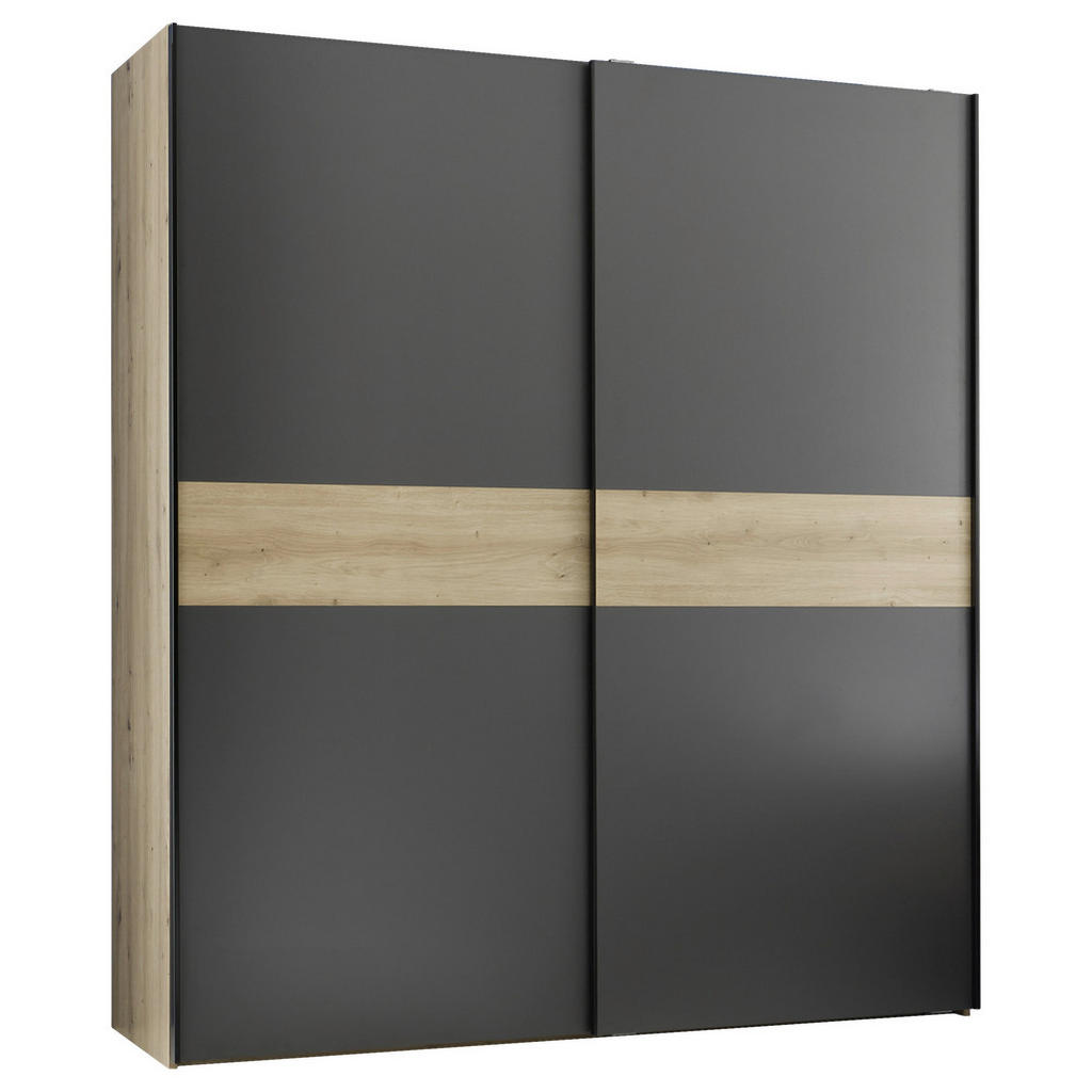 KAST MET SCHUIFDEUREN, grafietkleur, ambachtelijk eikenhout