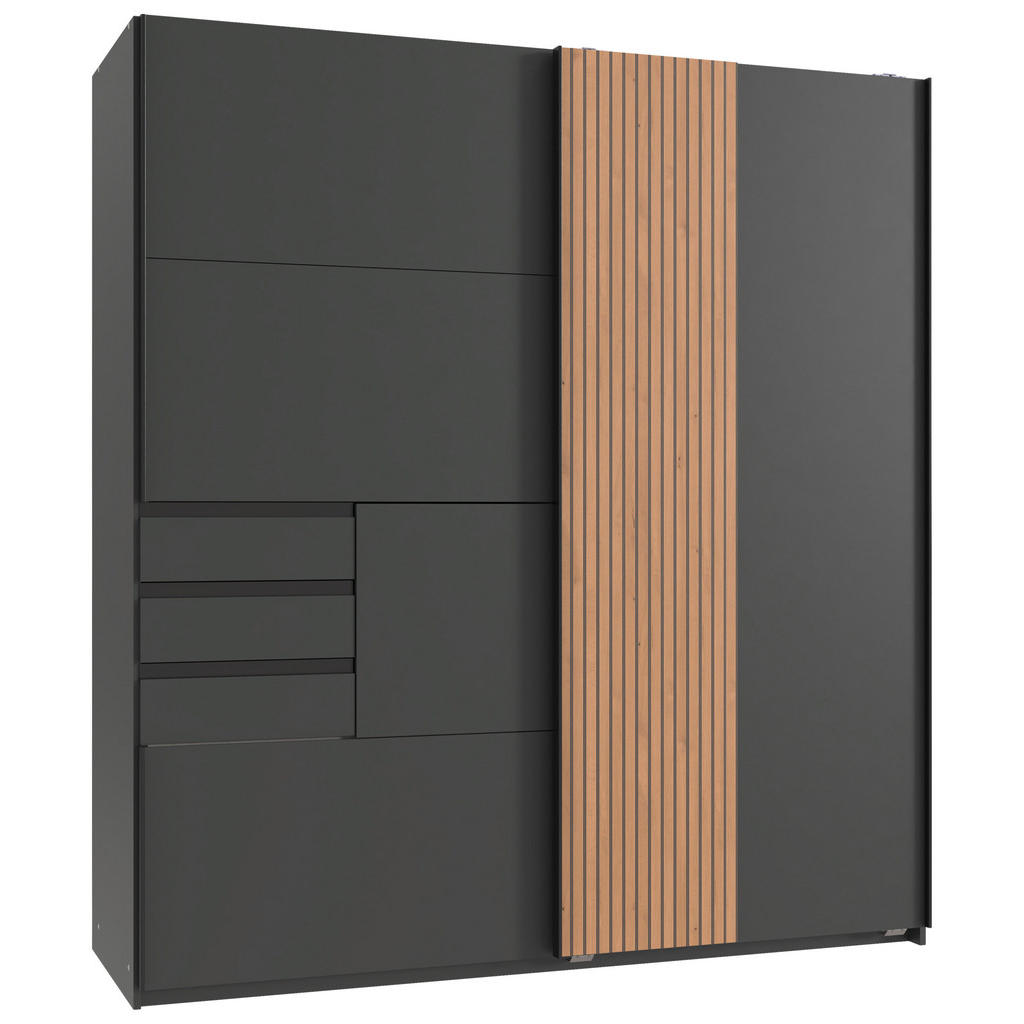KAST MET SCHUIFDEUREN, grafietkleur, ambachtelijk eikenhout