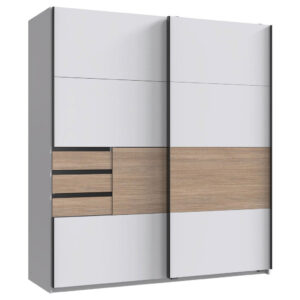 KAST MET SCHUIFDEUREN, wit, eikenkleur