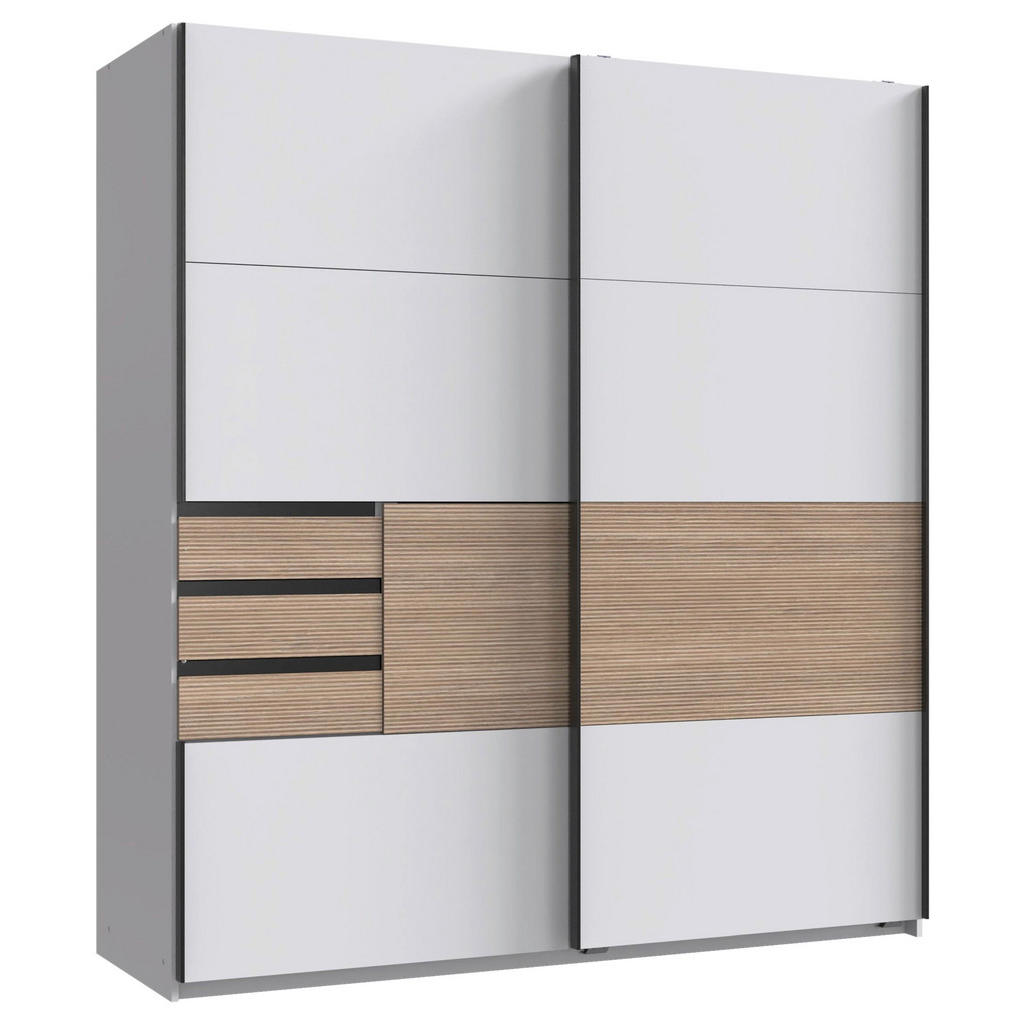 KAST MET SCHUIFDEUREN, wit, eikenkleur
