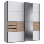 KAST MET SCHUIFDEUREN, wit, eikenkleur thumbnail 1