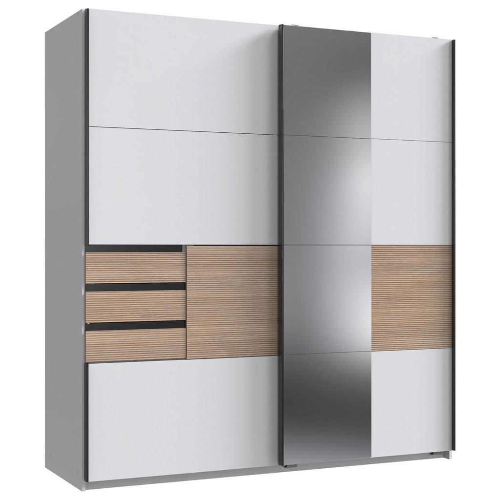 KAST MET SCHUIFDEUREN, wit, eikenkleur
