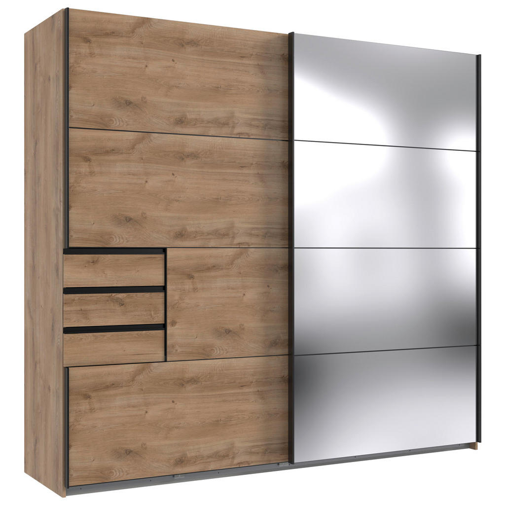 KAST MET SCHUIFDEUREN, transparant, eikenkleur