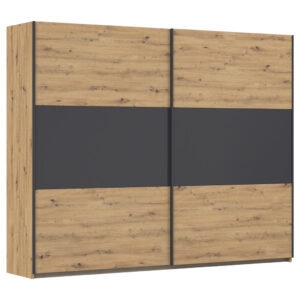 KAST MET SCHUIFDEUREN, grijs, aluminiumkleur, ambachtelijk eiken