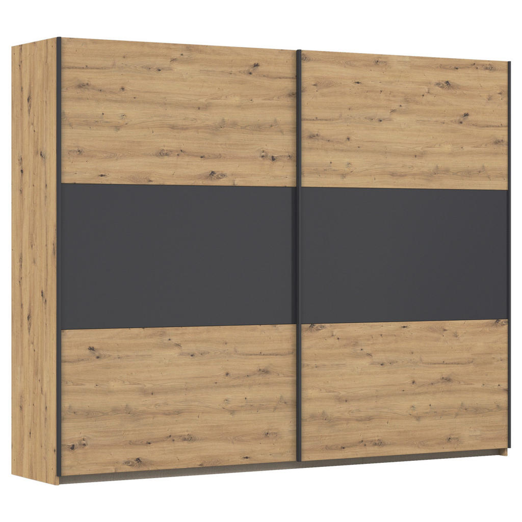 KAST MET SCHUIFDEUREN, grijs, aluminiumkleur, ambachtelijk eiken