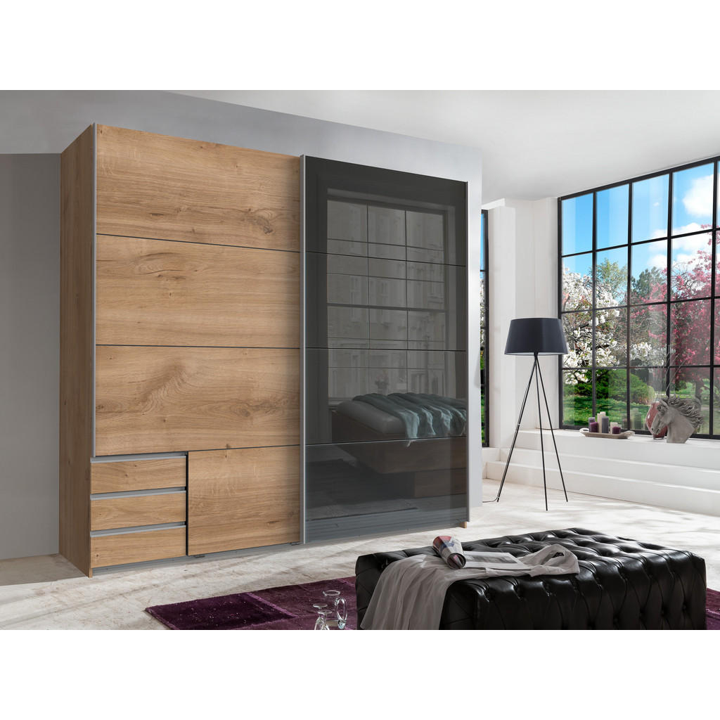 KAST MET SCHUIFDEUREN, grijs eiken, eikenkleur