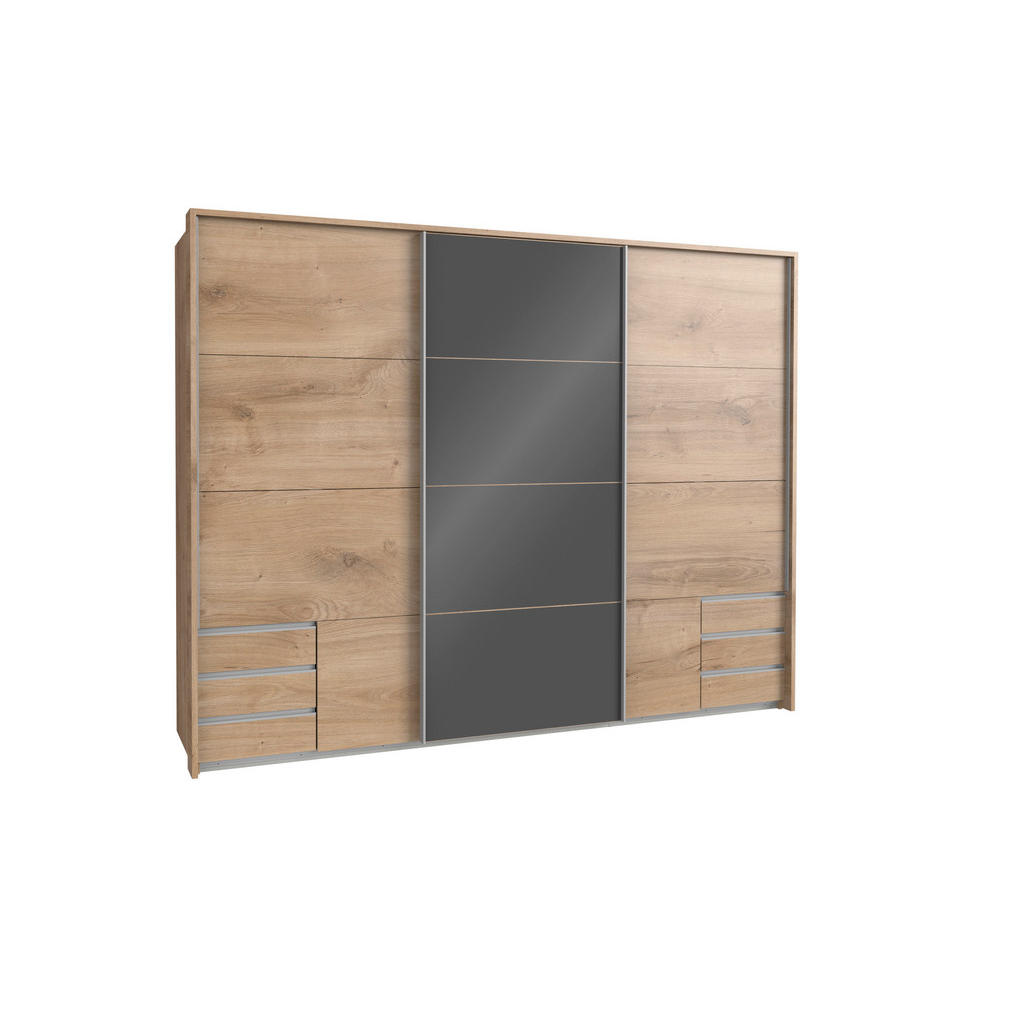 KAST MET SCHUIFDEUREN, grijs eiken, eikenkleur