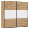 KAST MET SCHUIFDEUREN, wit, aluminiumkleur, ambachtelijk eiken
