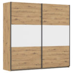 KAST MET SCHUIFDEUREN, wit, aluminiumkleur, ambachtelijk eiken thumbnail 1