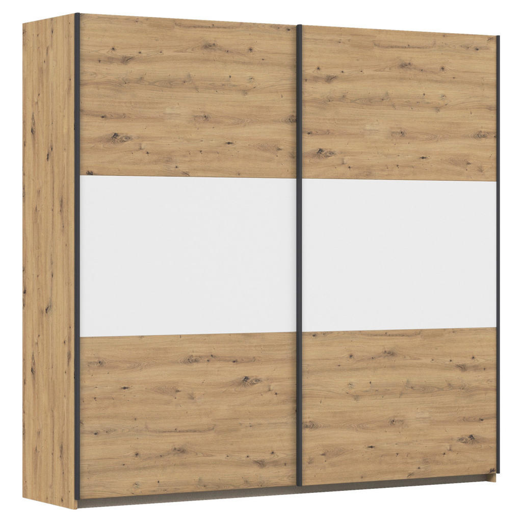 KAST MET SCHUIFDEUREN, wit, aluminiumkleur, ambachtelijk eiken