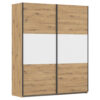 KAST MET SCHUIFDEUREN, wit, aluminiumkleur, ambachtelijk eiken