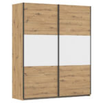 KAST MET SCHUIFDEUREN, wit, aluminiumkleur, ambachtelijk eiken thumbnail 1