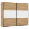 KAST MET SCHUIFDEUREN, wit, aluminiumkleur, ambachtelijk eiken